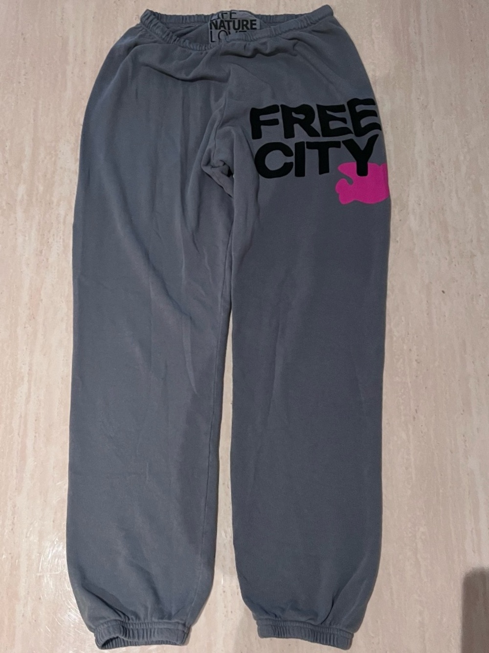 NWOT FREECITY Gray and Pink Sweatpants Size XS LONG inseam
